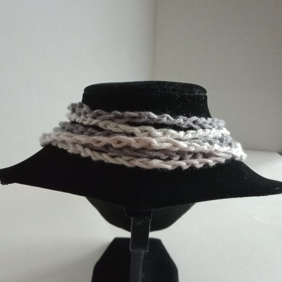 Handmade Crochet Statement Necklace with Ombre Flower Accent Boho Yarn Jewelry - Picture 6 of 6